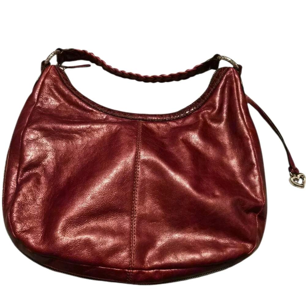 Brighton Leather Hobo Bag | Braided Strap | Deep Red | Organizer Pockets